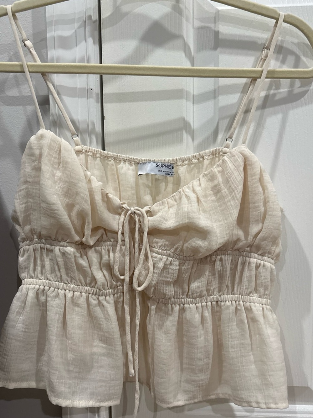 Cream Lightweight Tie-Front Crop Top